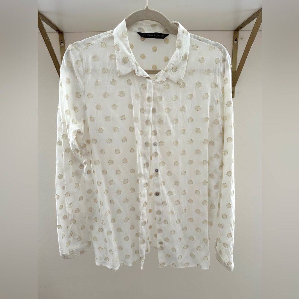 Zara Basic White Top with Gold Dots